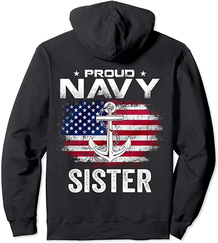 Vintage Proud Navy Sister With American Flag Gift Veteran Pullover Hoodie