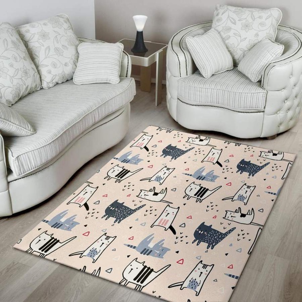 Doodle Cat Print Area Rug