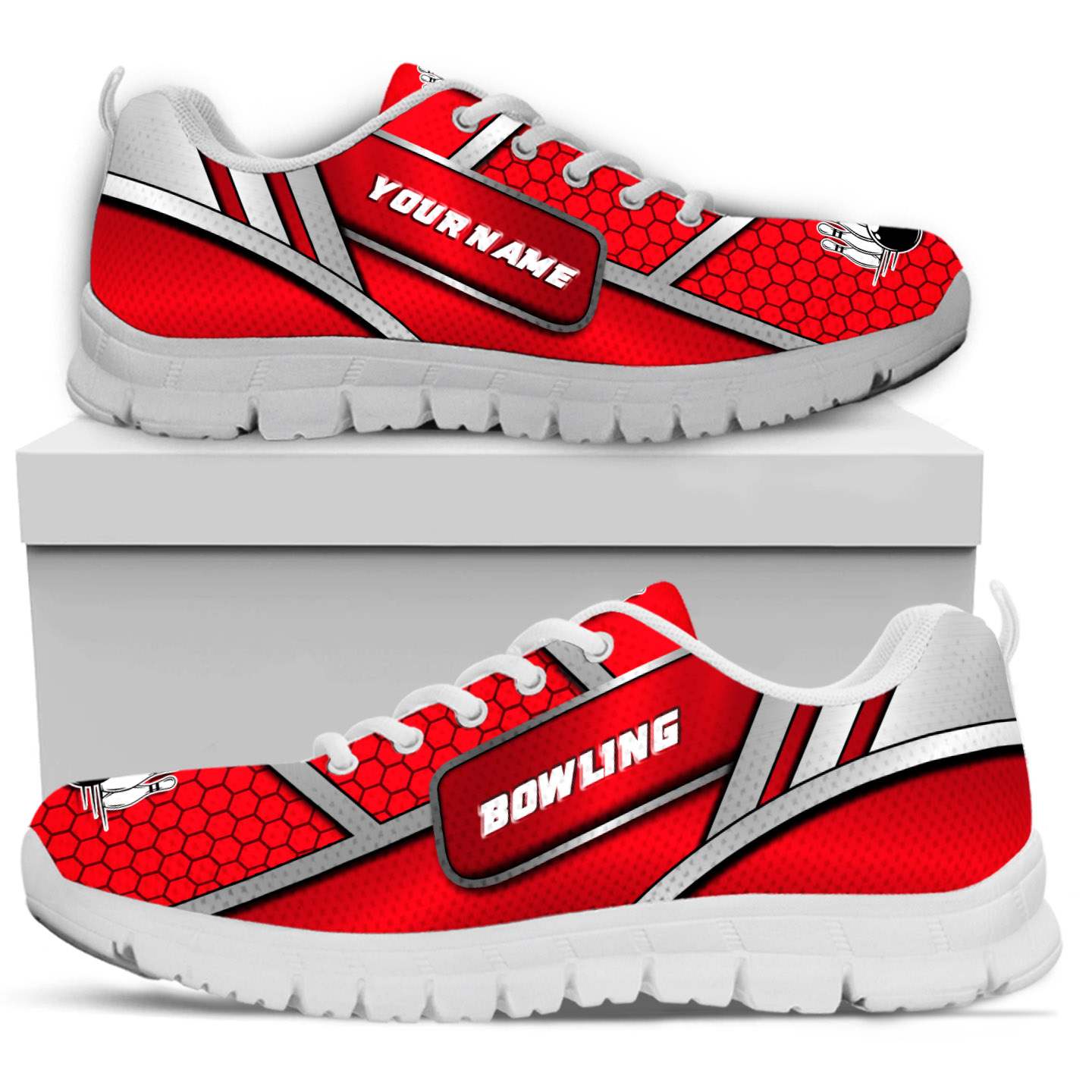 Red Geometric Bowling Custom Name Men Sneakers Shoes For Bowling Lovers