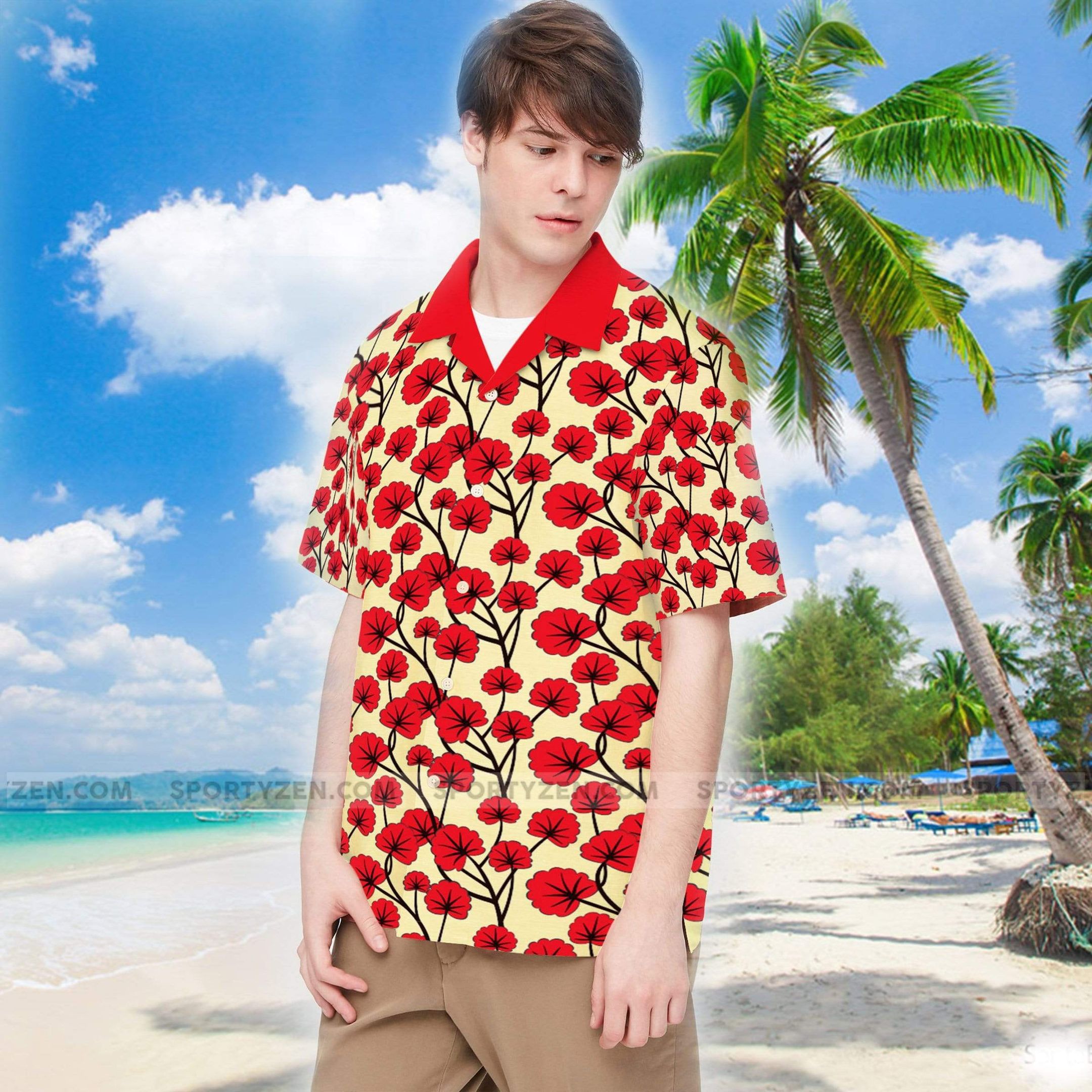 Unisex Red Tropical Hawaii Shirts Ha79296