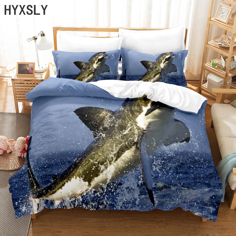 3D Big Blue Shark Bedding Set Duvet Cover With Pillowcase Twin Full Queen King Size Bedclothes Decor