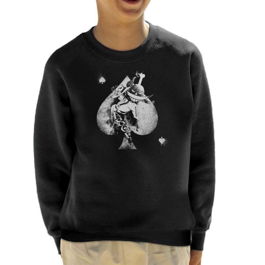 One Piece Portgas Ace Montage White Fade Kid’s Sweatshirt