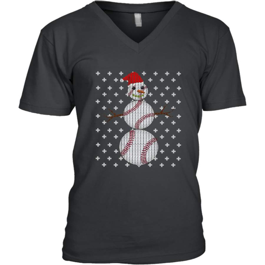 UGLY CHRISTMAS Baseball Snowman Holiday Santa Funny Men Gift Men’s V-Neck