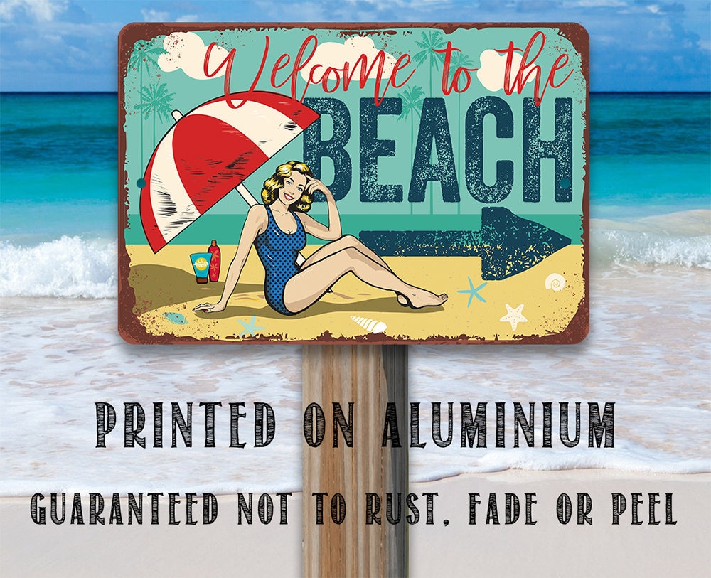 Beach Directional (Right) – Metal Sign – 8″x12″ or 12″x18″ Use Indoor or Outdoor – Perfect Beach House and Coastal Home Decor