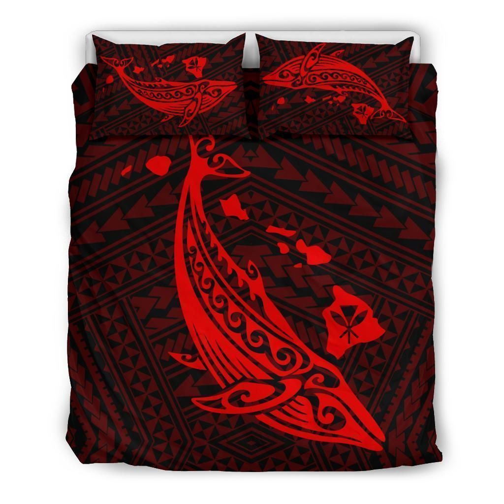 Alohawaii Bedding Set – Cover And Pillow Cases Hawaiian Map Whale Polynesian – Red – Ah J9