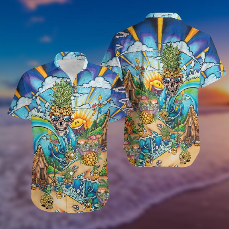 Pineapple Skull On The Beach Hawaii Aloha Shirts V Ha105902