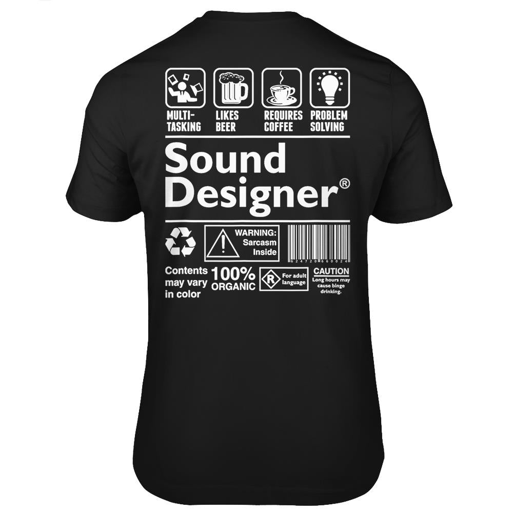 Sound Designer Warning Label T Shirts Print On Back