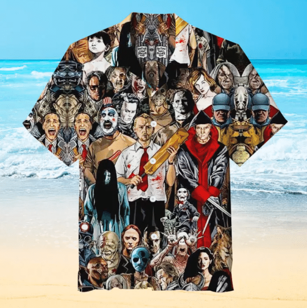 Horror Character Collage For Man And Woman Print Short Sleeve Hawaii Shirt Ha19694