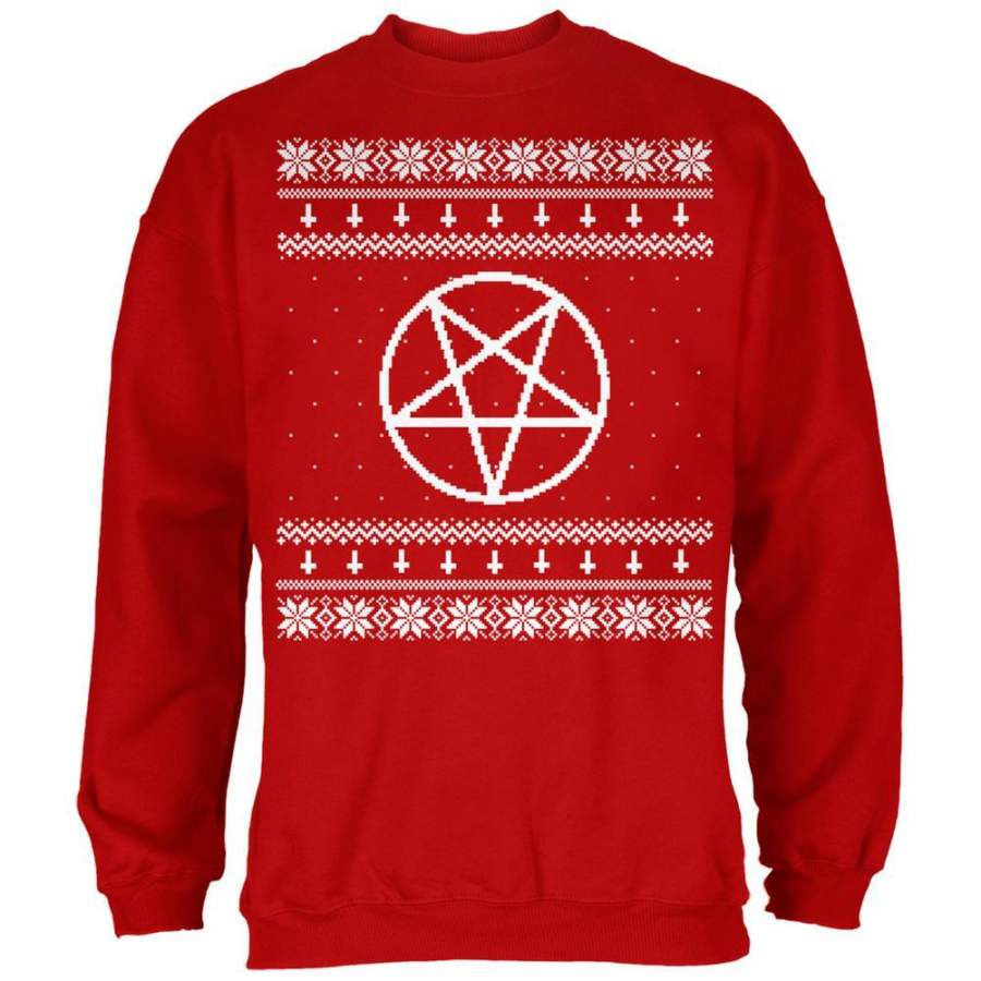 White Satanic Pentagram Ugly Christmas Sweater Red Adult Sweatshirt