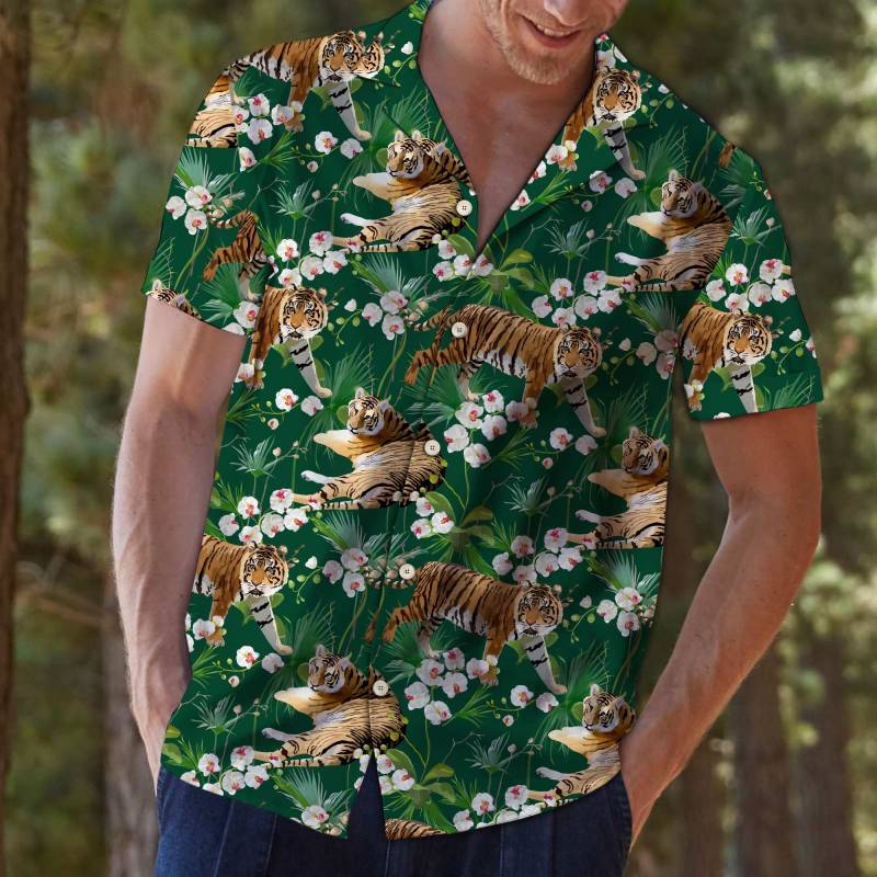 Artsyhomes [Hawaii Shirt] Tiger Tropical Forest T0307