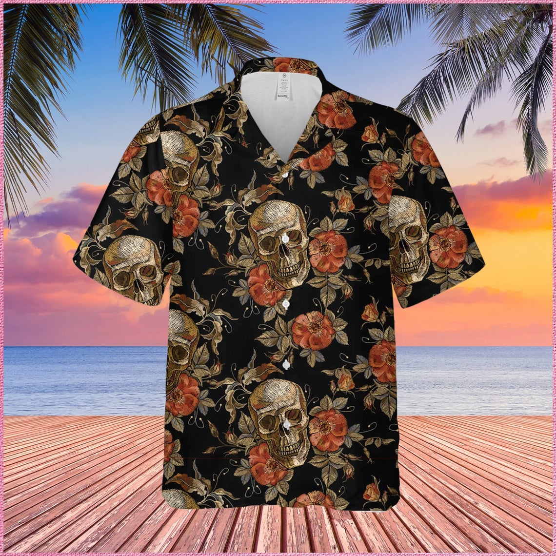 Skull Rose Hawaii Shirt Made In Summer Beach Shirts Ha77206