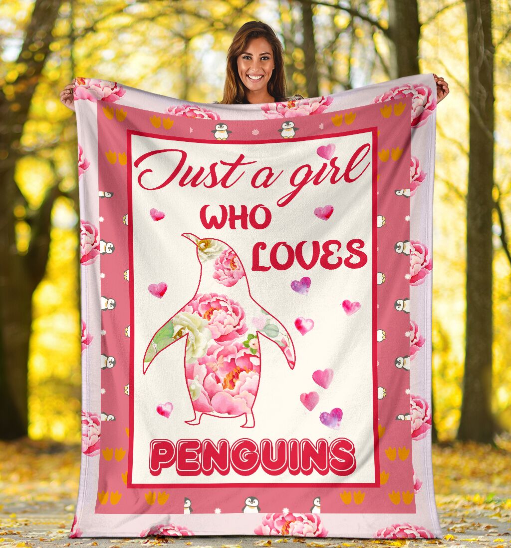 Just A Girl Who Loves Flower Penguin Fleece Blanket – Quilt Blanket, Birthday Gift For Her