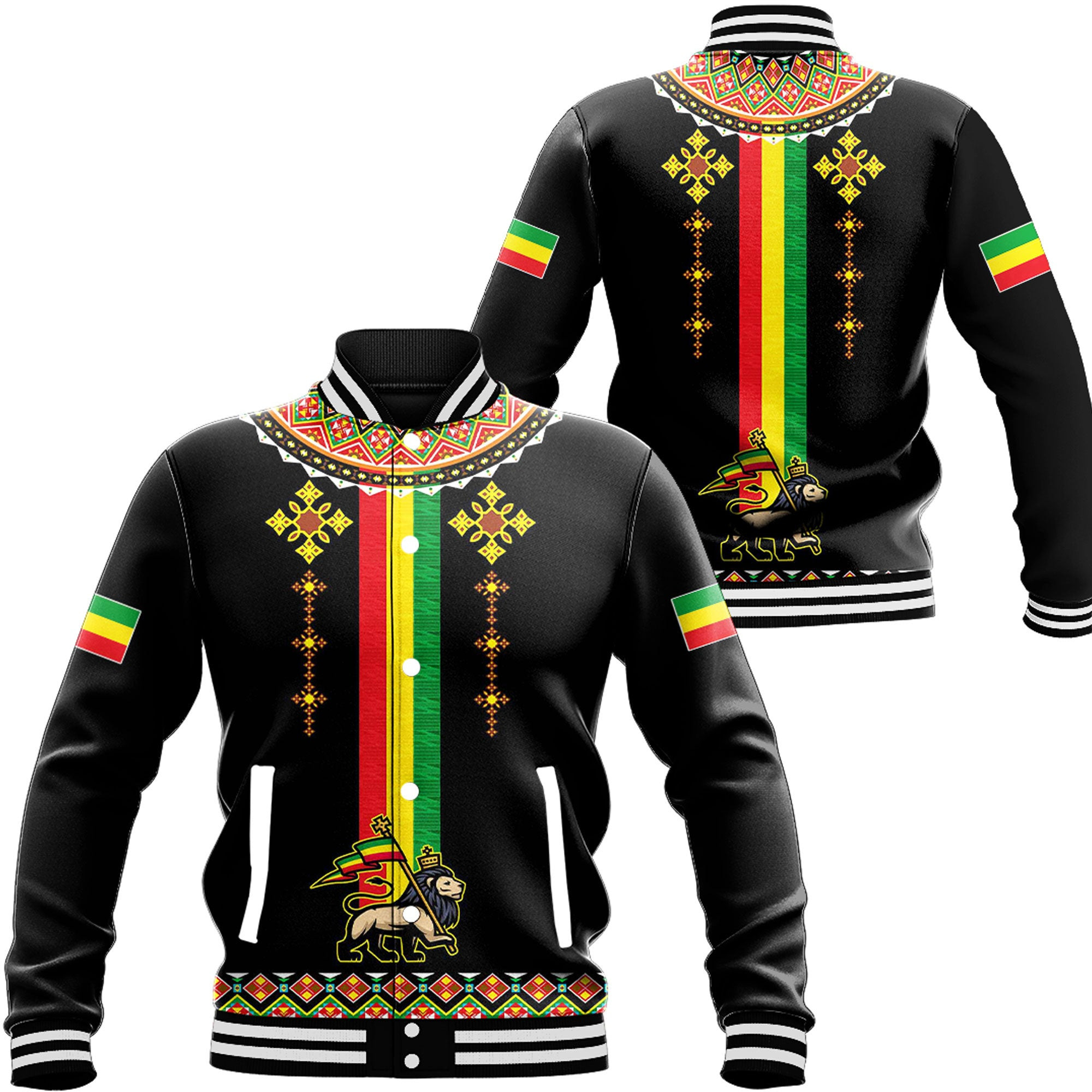 Africa Zone Clothing – Ethiopia Lion Style Pattern Baseball Jackets A35