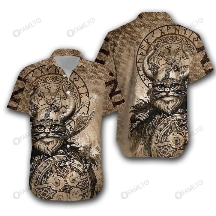 Viking Shirt – Nordic Warrior Viking Runes Classic Cat Viking Hawaiian Shirt Summer Hawaiian For Men, Women, Couple