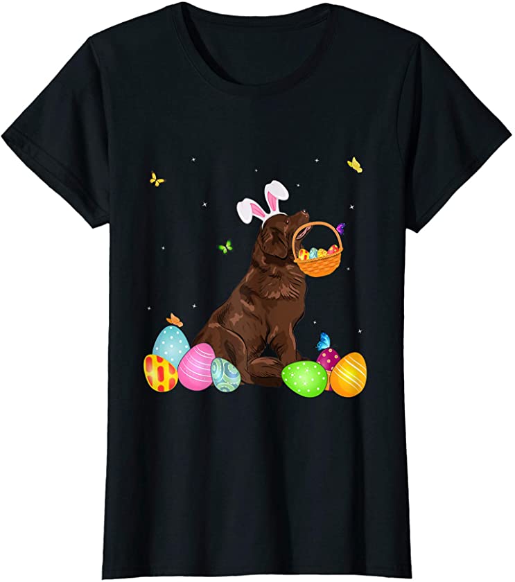 Womens Dog Mom Gift Cute Bunny Newfoundland Eggs Easter Day T-Shirt