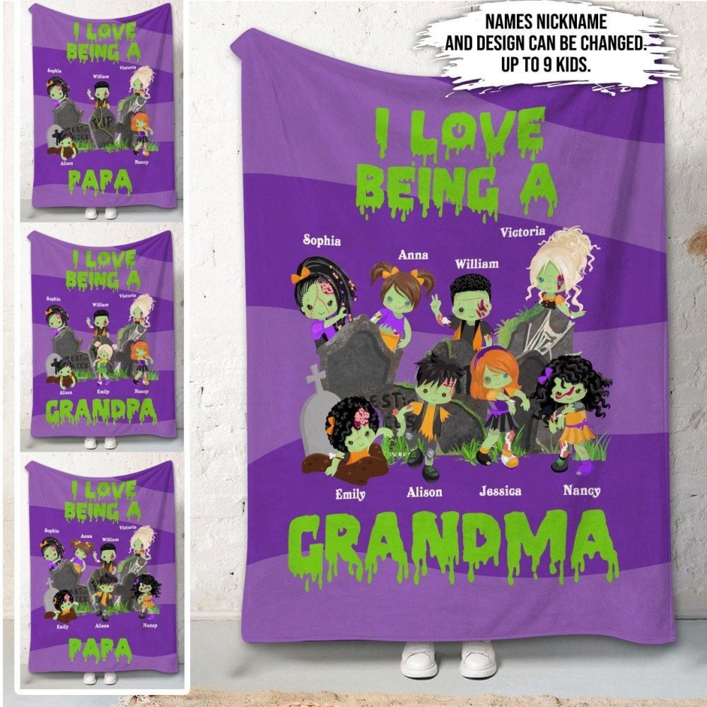I Love Being A Grandma, Grandpa Personalized Halloween Blanket