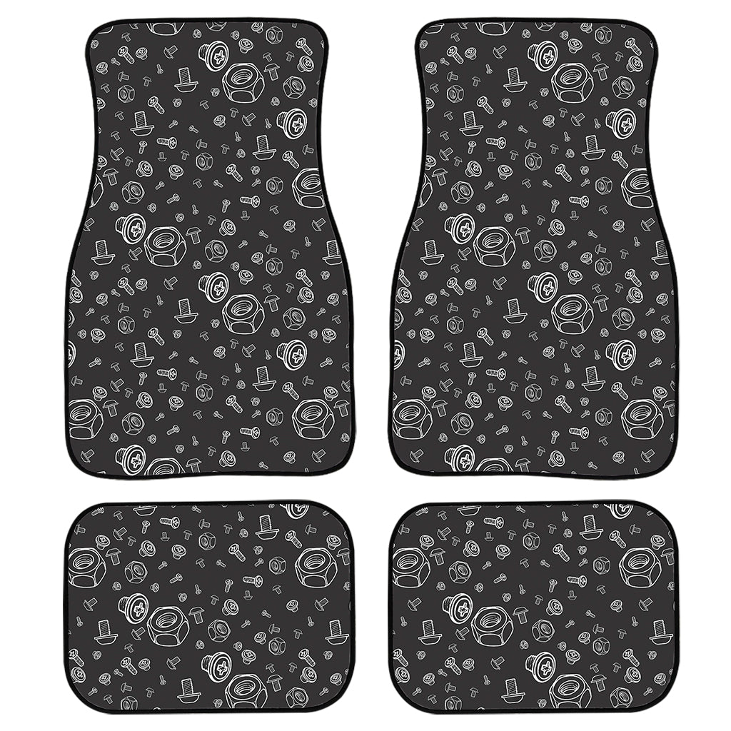 Mechanic Nuts And Bolts Pattern Print Front And Back Car Floor Mats, Front Car Mat