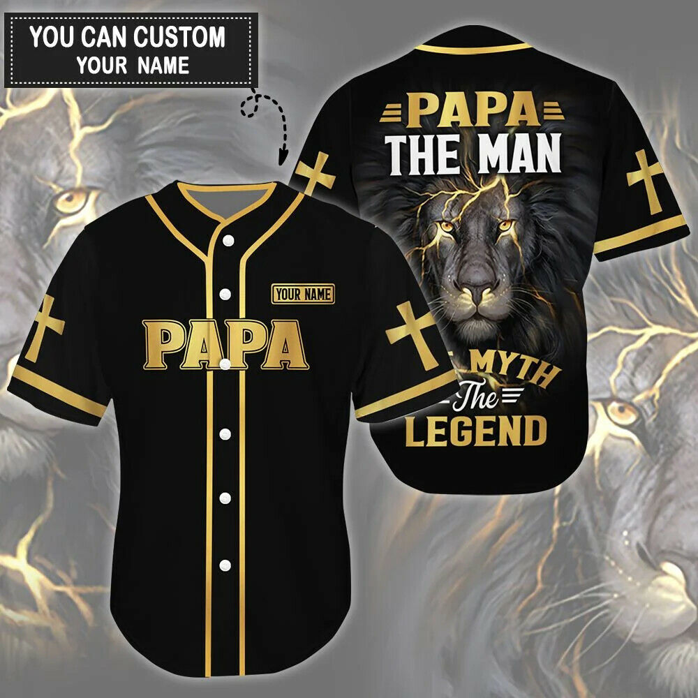 Cross, Lion Baseball Jersey – Papa The Man The Legend Custom Baseball Jersey For Men Women