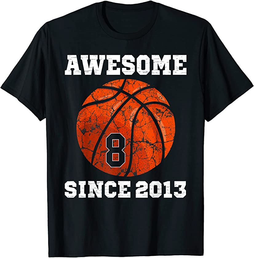 8th Birthday Basketball Lover Gift 8 Years Old Vintage Retro T-Shirt