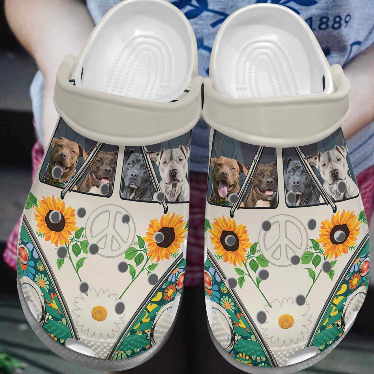 Pitbull Personalized Clog, Custom Name, Text, Color, Number Fashion Style For Women, Men, Kid, Print 3D Pitbull Hippie Bus