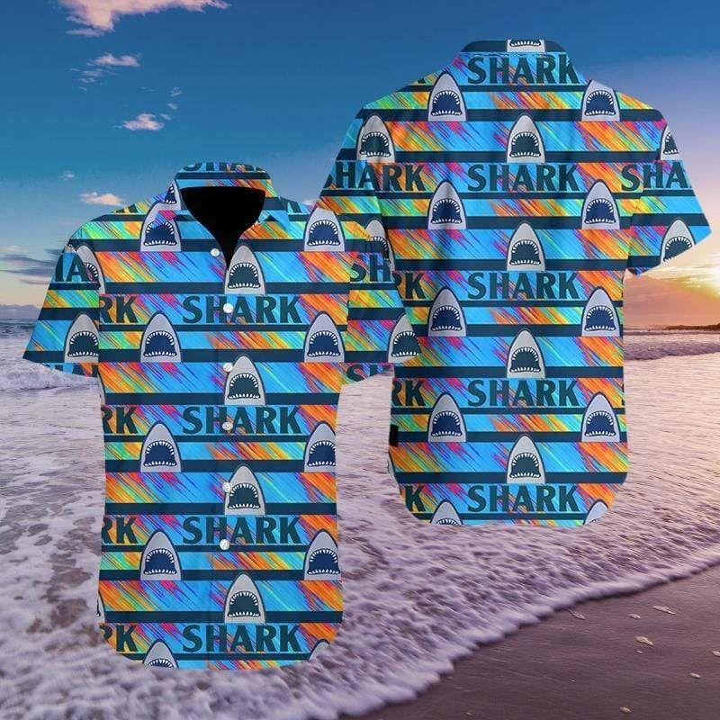 Beach Shirt Get Here Hawaiian Aloha Shirts Colorful Shark 2309L