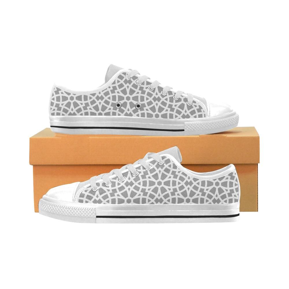 arabic gray pattern Men’s Low Top Shoes White