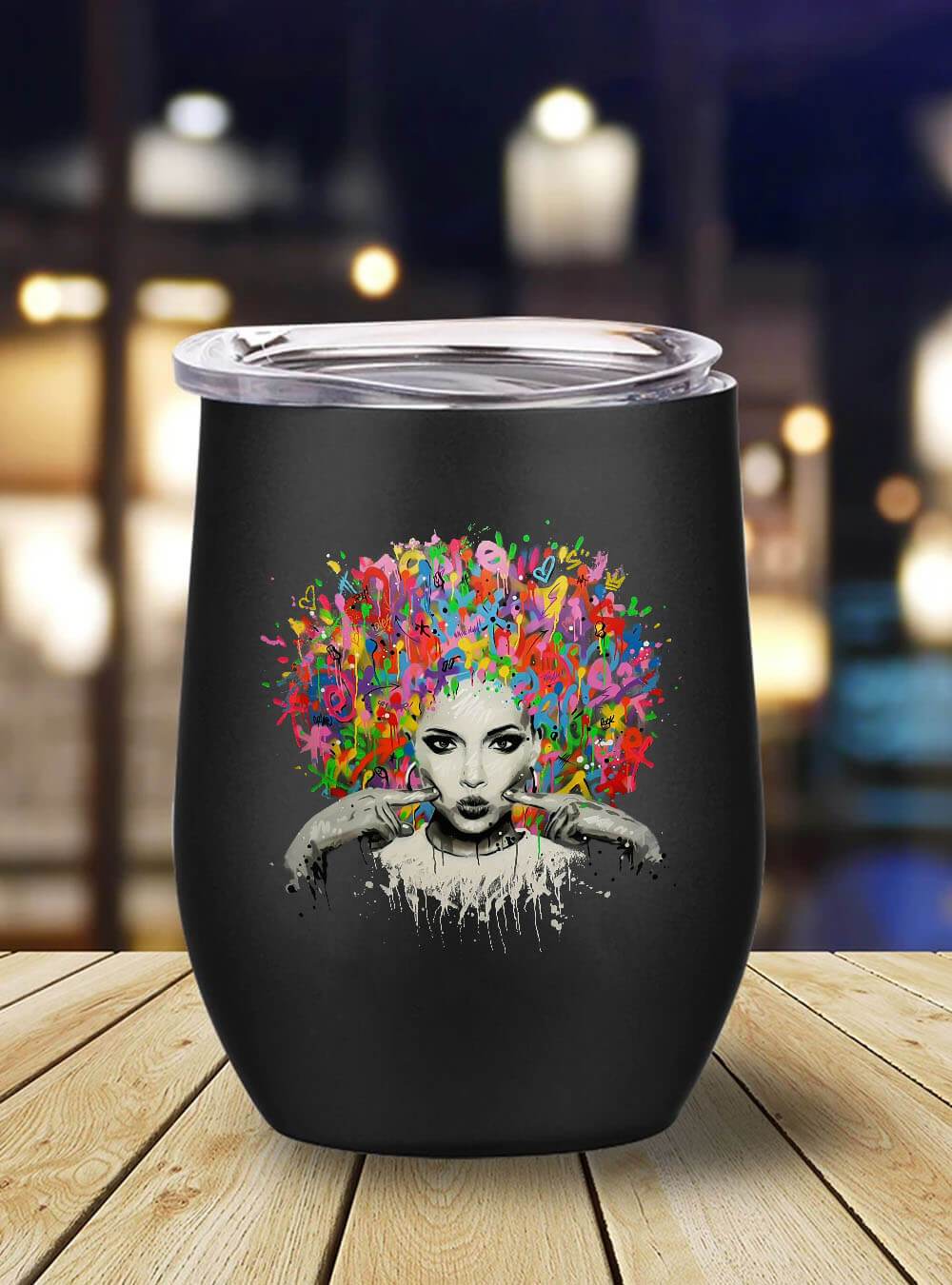 African American Tumbler Melanin Woman Colorful Natural Hair Stainless Steel Wine Tumbler Mug Afrocentric Inspired Gift Ideas BPS5368