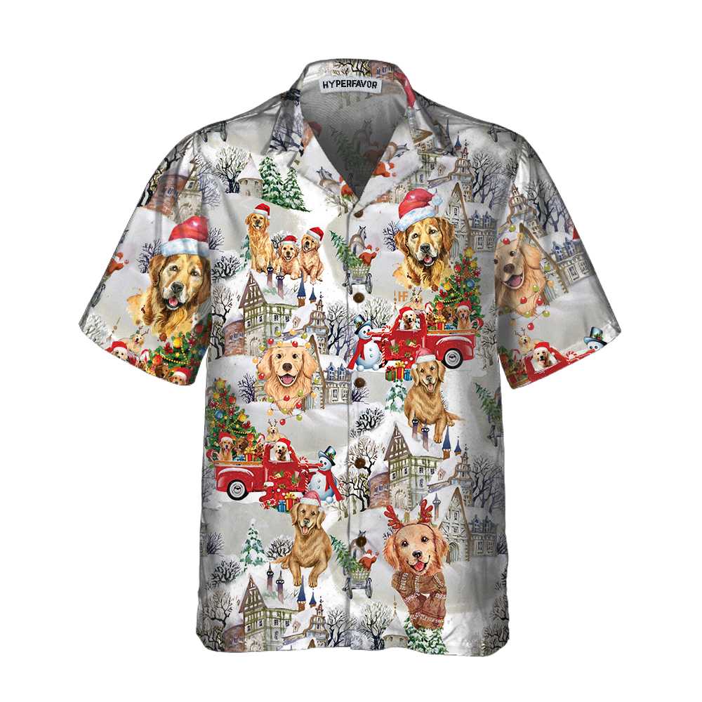 Golden Retriever On Christmas Hawaiian Shirt, Golden Retriever Christmas Shirt, Christmas Gift For Golden Retriever Lover