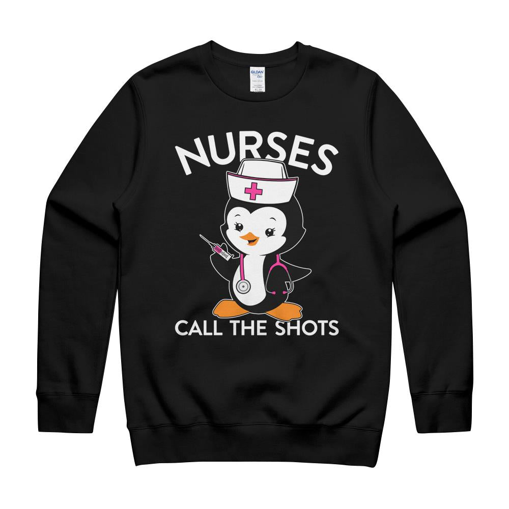 Nurses Call The Shots Cute Penguin Nurse Funny Cute Nurse Gift Crewneck Sweatshirt