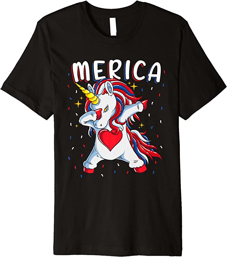 Women Kids Dabbing Unicorn Merica 4th Of July Premium T-Shirt