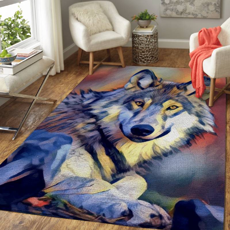 Staring Wolf  – Animals Area Rug Carpet