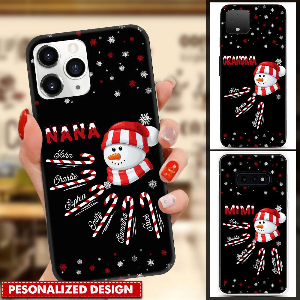 Personalized Phone Case Grandma Snowman Candy Cane Christmas, Mimi/Nana Snowman Protective Case