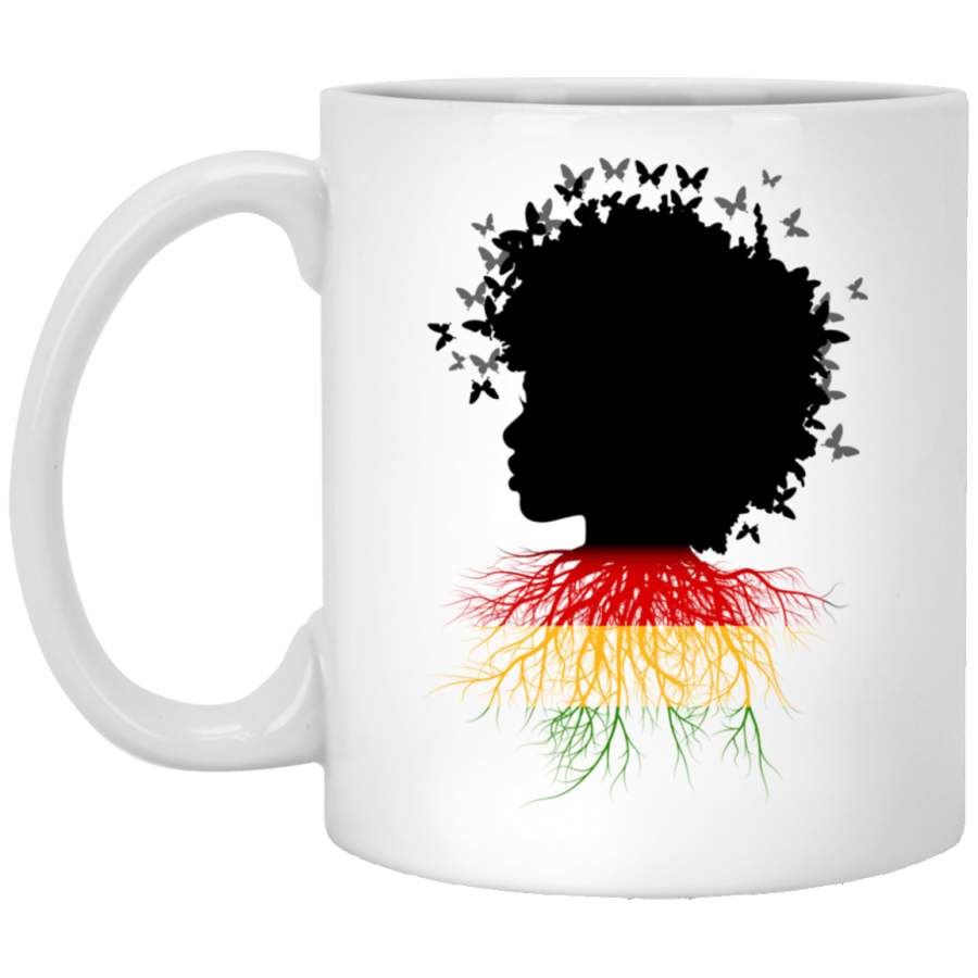 African American Coffee Mug Black Girl With Butterflies Root Flag 11oz – 15oz White Mug