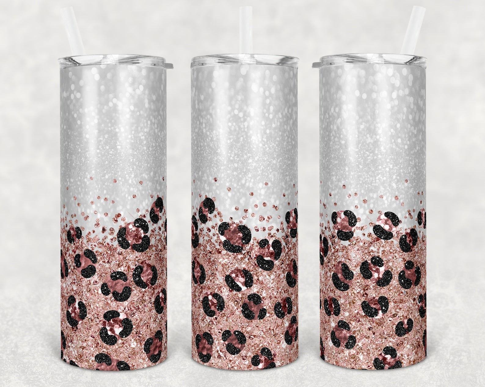 White Black Rose Gold Leopard Glitter 20Oz Skinny Tumbler