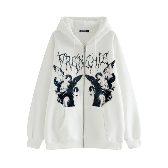 Y2k Harajuku Hoodies Women Autumn Winter Hip Hop Zipper Butterfly Aesthetic Hooded Sweatshirt Female Goth Punk Jacket Coat alx