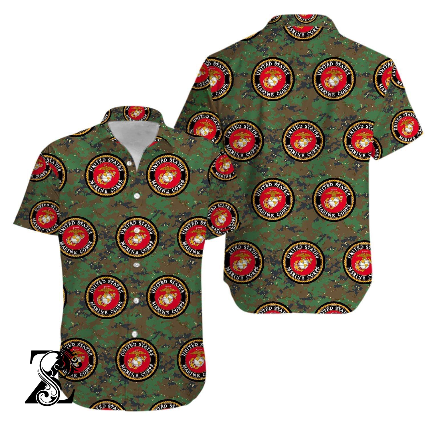 Beach Shirt Veteran Us Marine Corps Logo Hawaiian Shirts