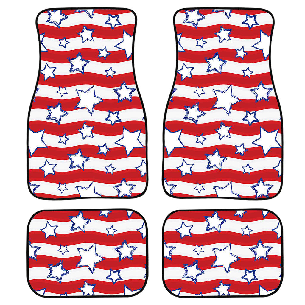 Fourth Of July Usa Star Pattern Print Front And Back Car Floor Mats, Front Car Mat