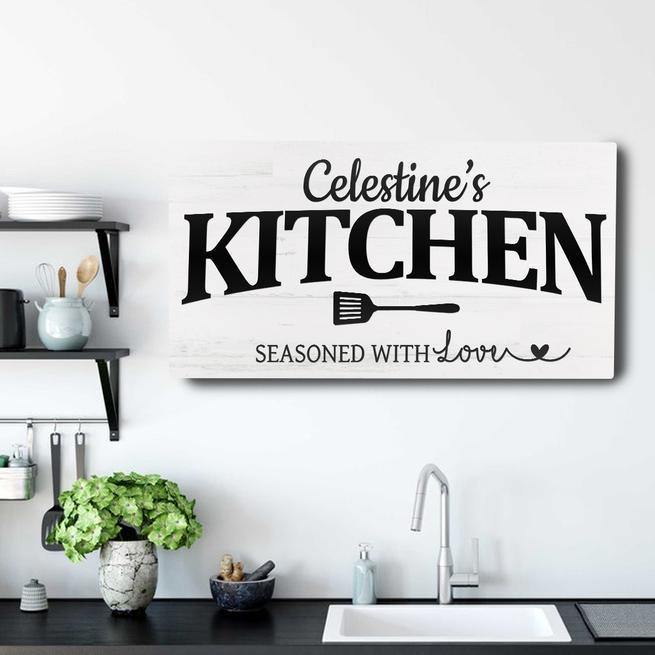 Canvas – Home Decor – Your Kitchen Seasoned With Love Wall Art Canvas – Anniversary, Birthday, Housewarming Christmas Gift