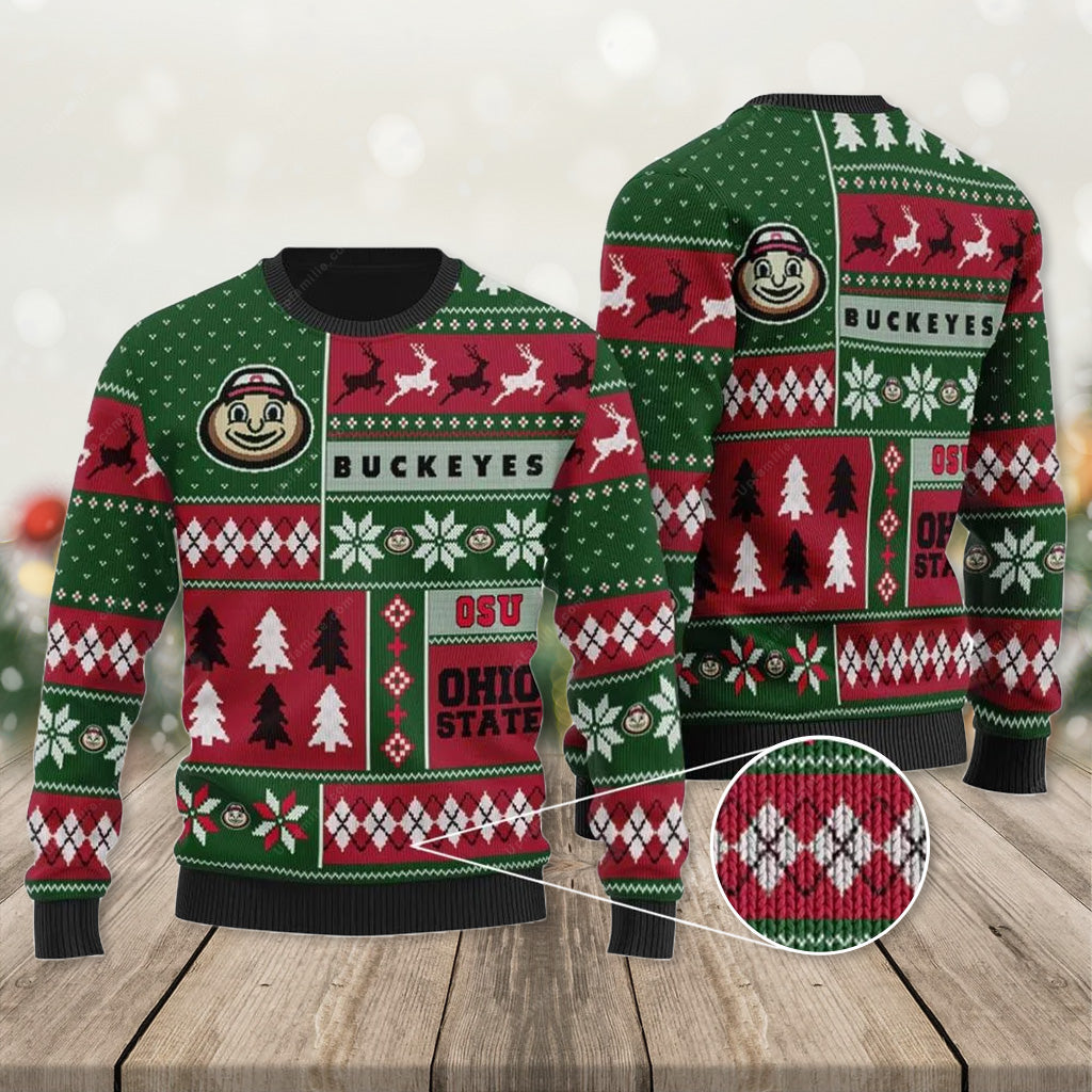 Ohio State Ugly Christmas Sweater, Osu Ugly Christmas Sweater 3D, Presents For Christmas T-Shirt