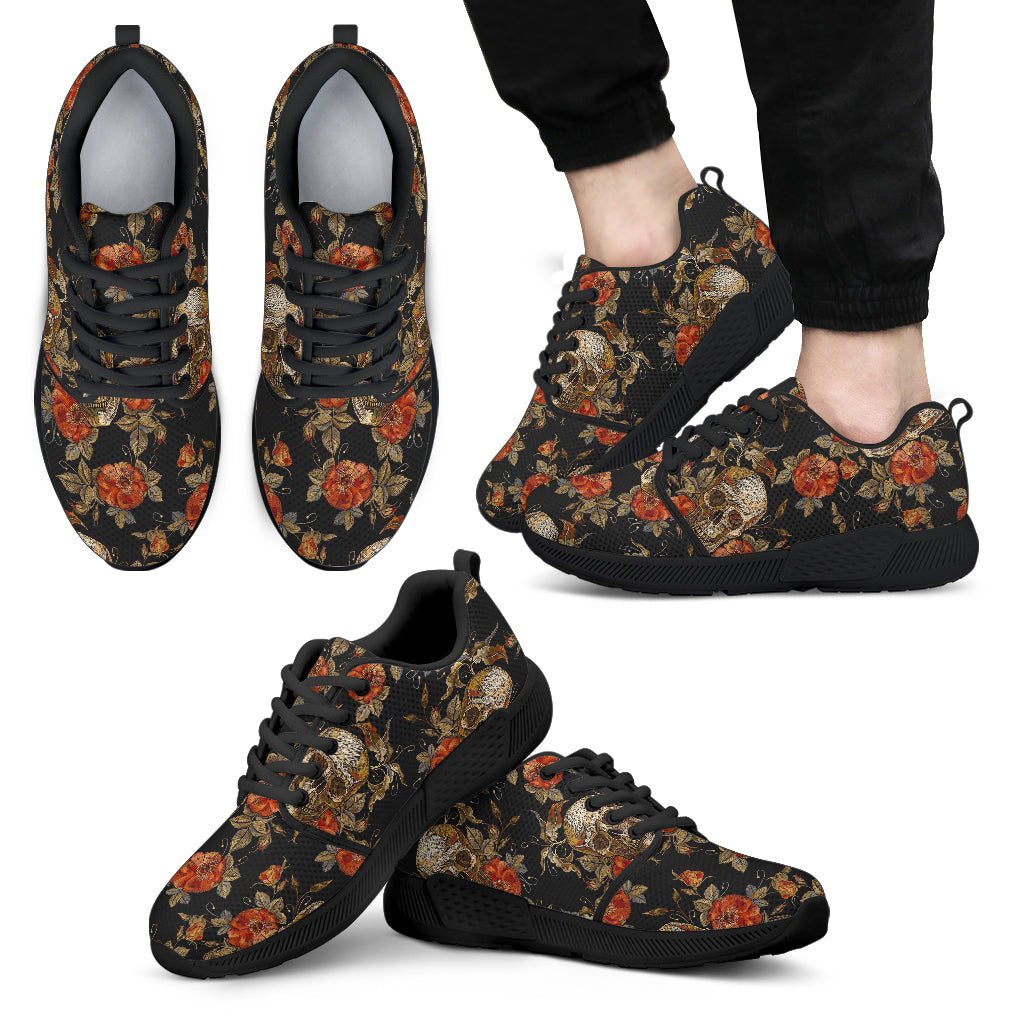 Vintage Floral Skull Pattern Print Men’S Athletic Shoes