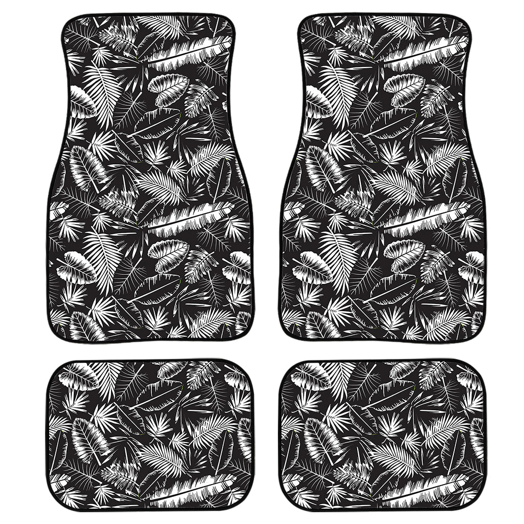 Black And White Tropical Palm Leaf Print Front And Back Car Floor Mats, Front Car Mat