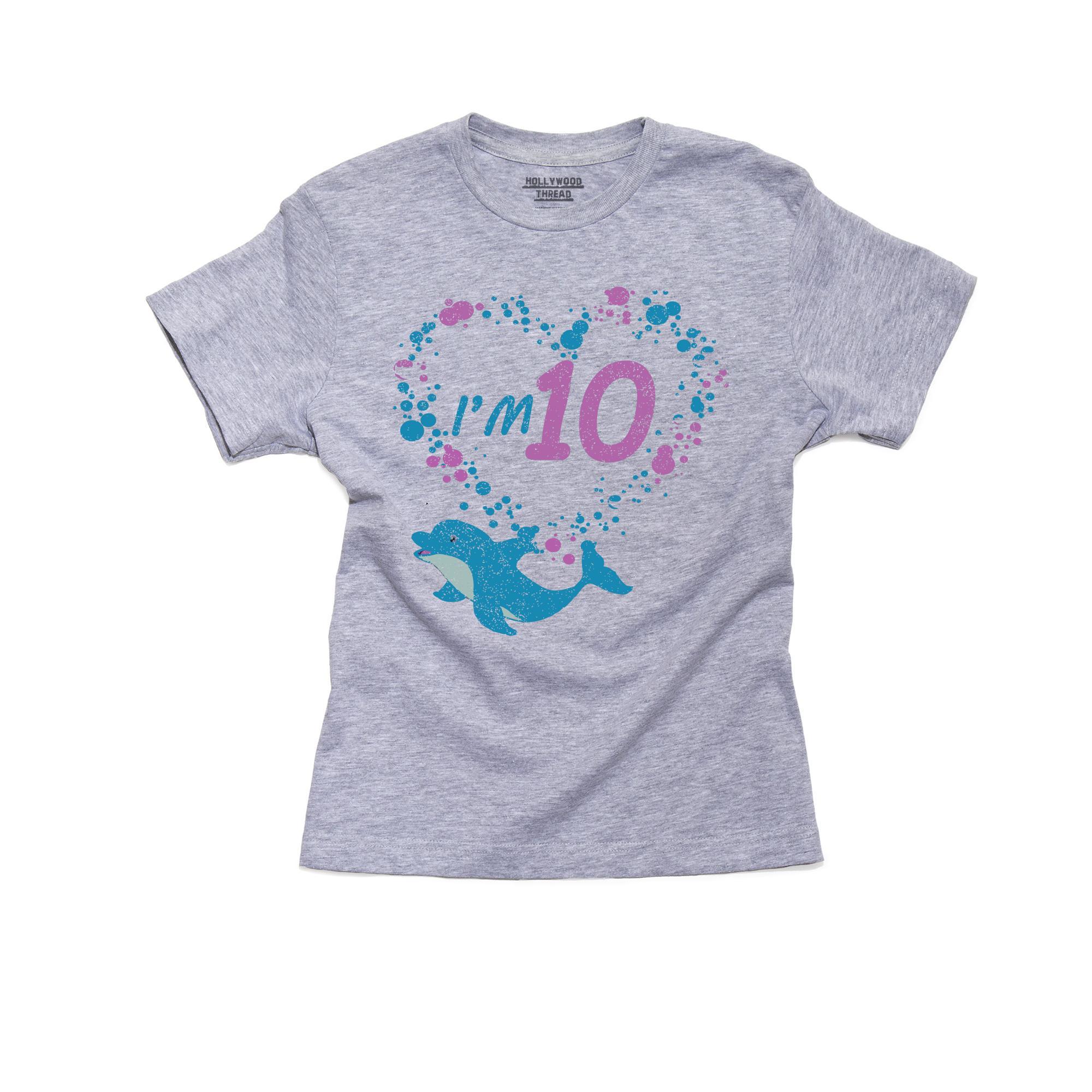 Dolphin Heart – I’m 10 Birthday – Ten Celebration T-Shirt, Framed Print, Pillow, Golf Towel