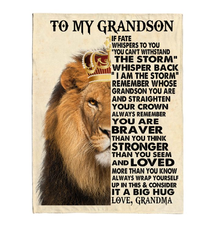 To My Grandson Fleece Blanket, Personalized Birthday Gift For Grandson From Grandma Lion Blanket