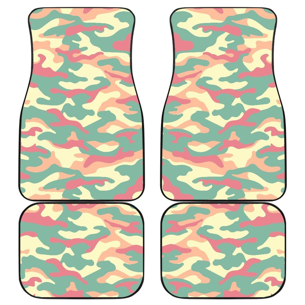 Pastel Camouflage Print Front And Back Car Floor Mats, Front Car Mat