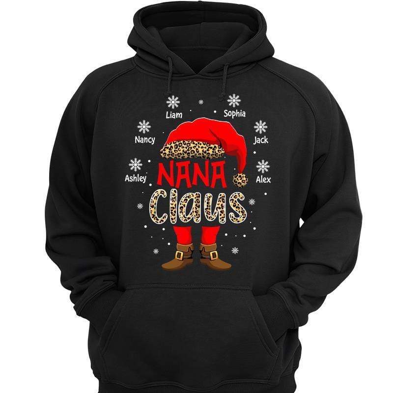 Nana Claus Grandma Mom Gift Leopard Christmas Personalized Hoodie Sweatshirt