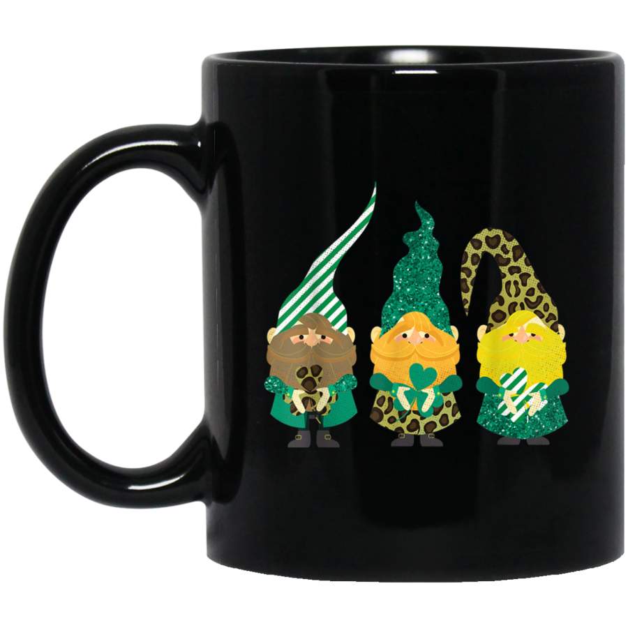 Cute Three Gnomies Heart Shamrock Leopard Green Gnome Design Mug