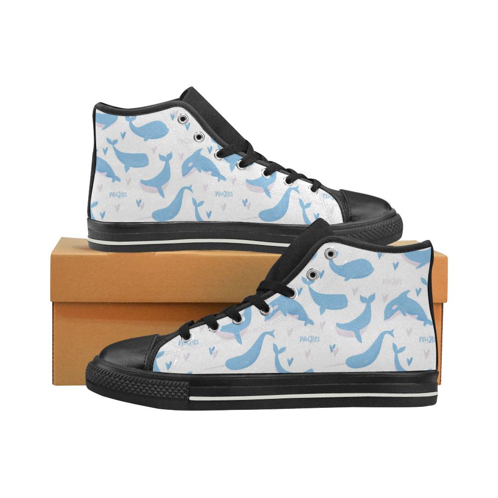 Blue whale pattern Men’s High Top Shoes Black