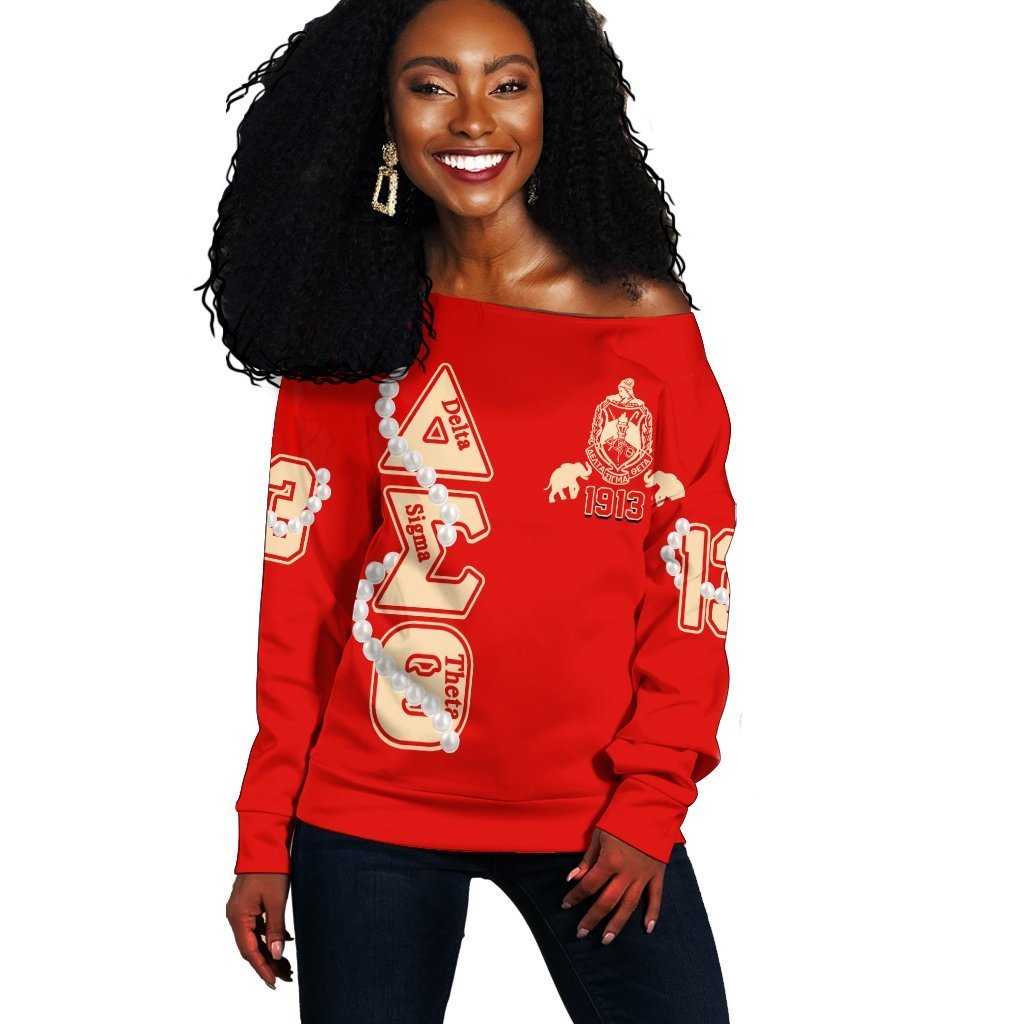 Greek Life Sweatshirt – Delta Sigma Theta Pearl Red Offshoulder