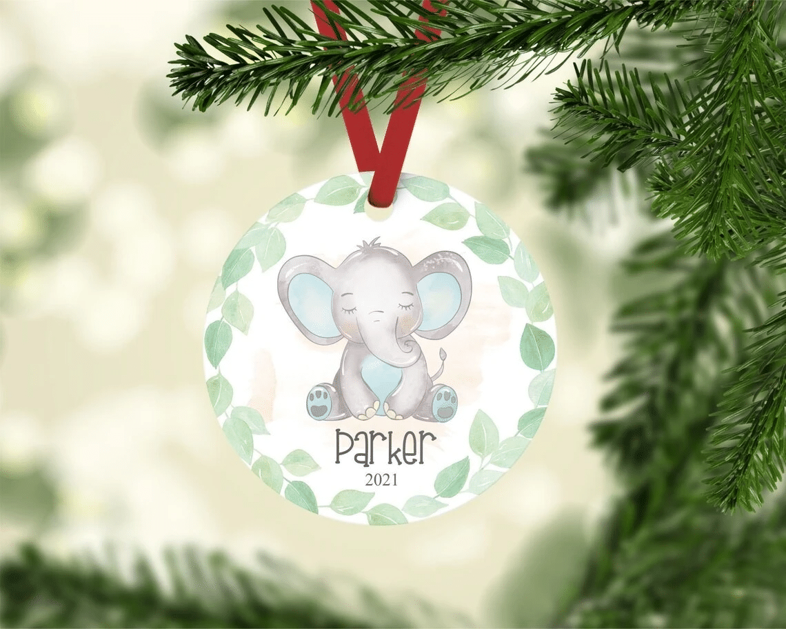 [Personalized Name & Number] Christmas Ornament, Elephant Christmas Ornament, Christmas Tree Decoration, Christmas Home Decor 1