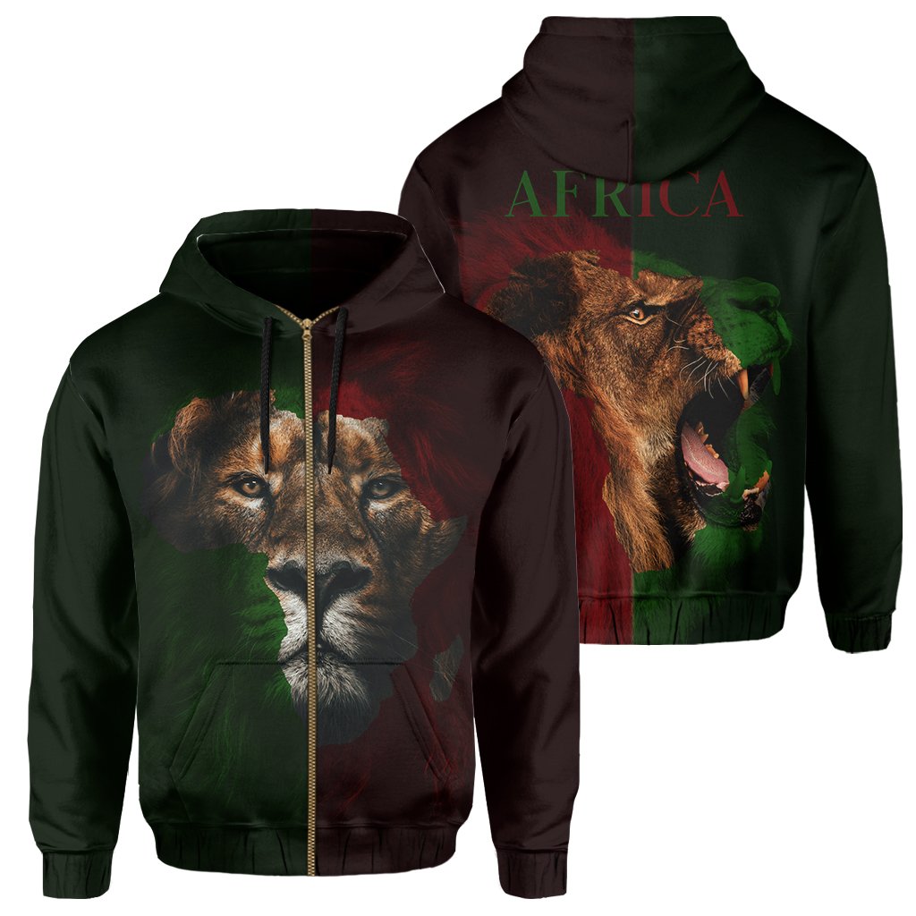 Africa Zip Hoodie – Africa Map Lion – J5